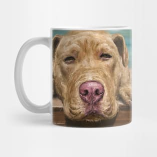 A Painting of a Red Nose Pit Bull Taking a Nap and Sunbath Mug